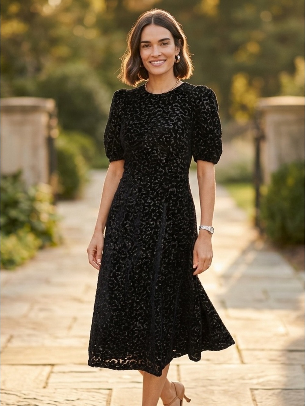2 Tuckernuck Sea New York Black Sophia Burnout Velvet Puff Sleeve Dress